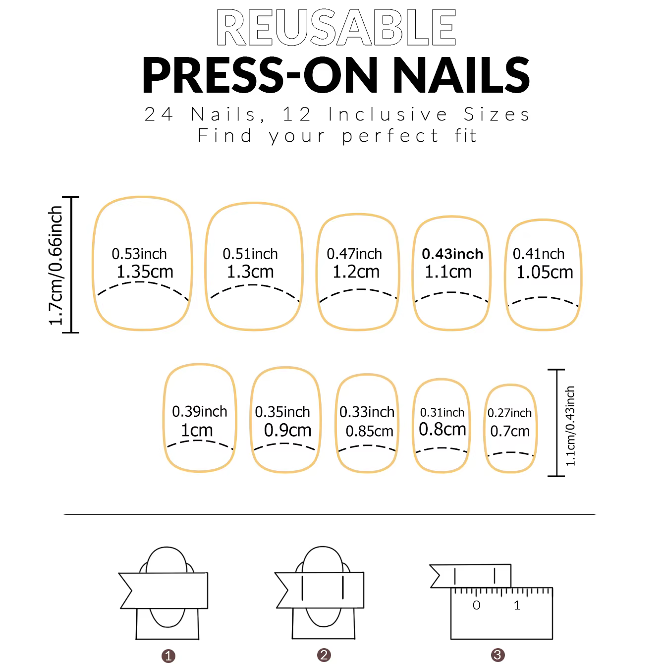24 ongles français carrés courts à bord blanc simple + 1 colle