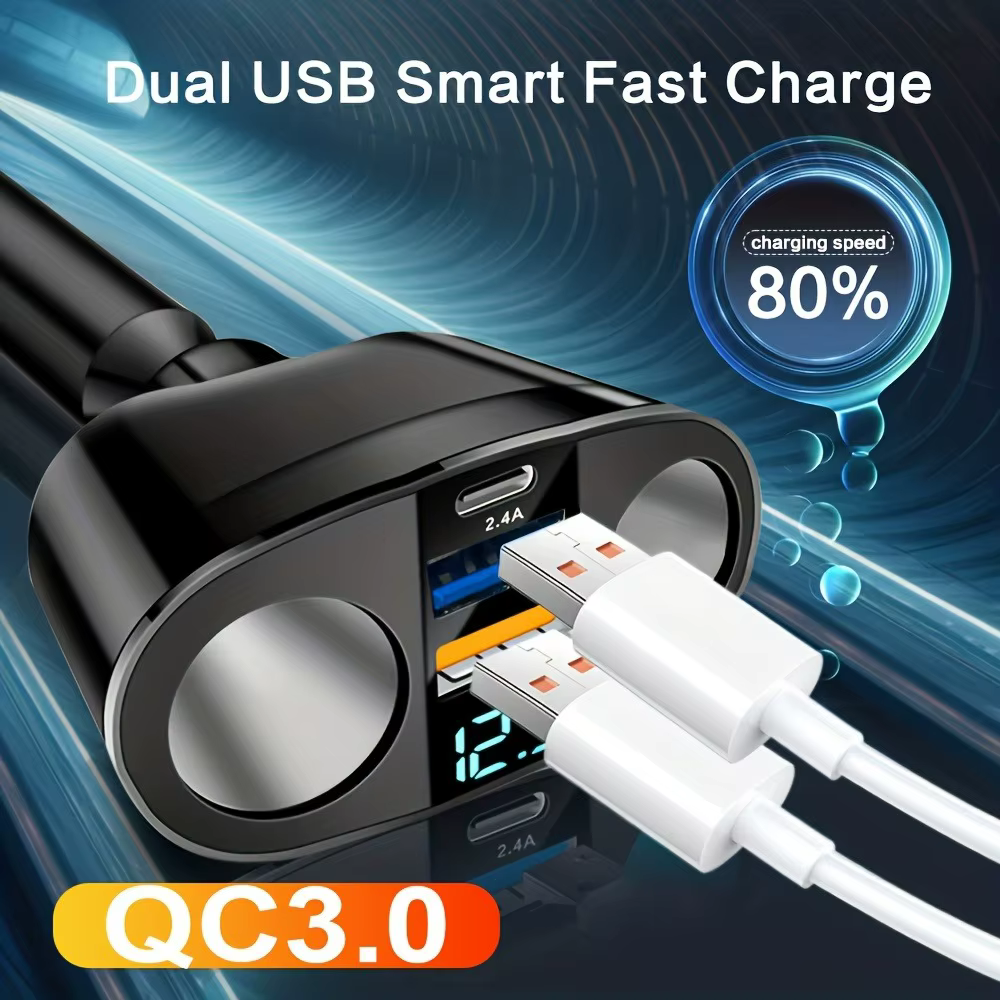 Adaptateur de chargeur de voiture à 3 Ports, plusieurs appareils chargés en même temps, avec affichage numérique de Type C, pour iPhone Samsung Xiaomi