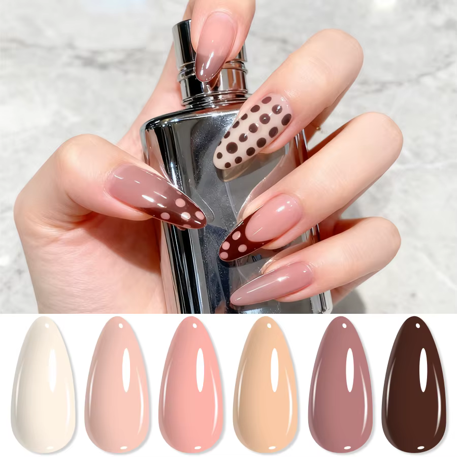 Lot de 6 vernis à ongles en gel couleur thé au lait