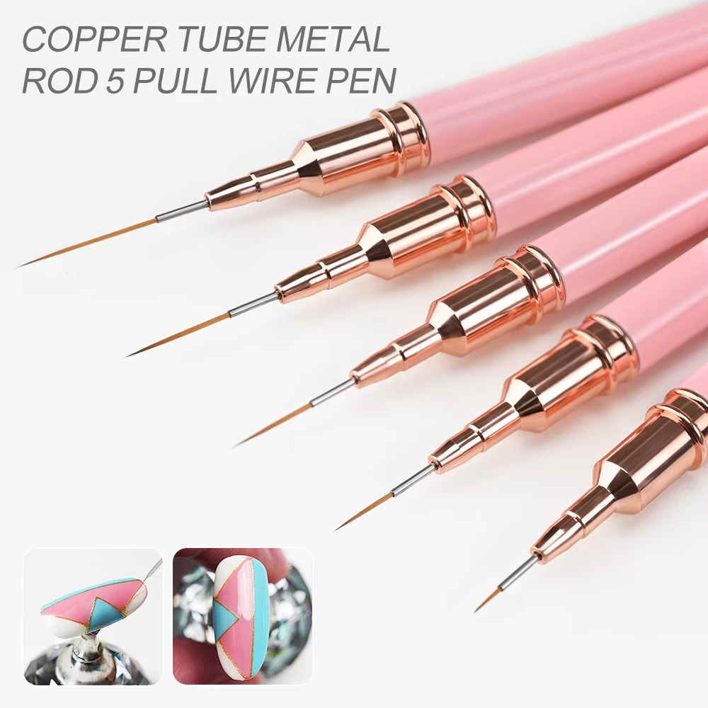 7/10/12/15/20m rose français Nail Art Liner peinture brosse 5 pièces/ensemble Ultra-mince lignes allongées ongles