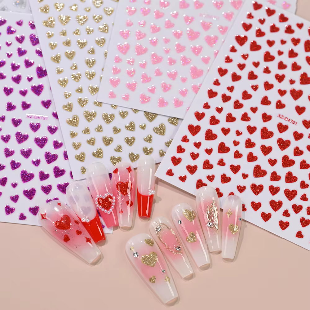 Autocollants pour ongles 5D à paillettes violettes pour la saint-valentin