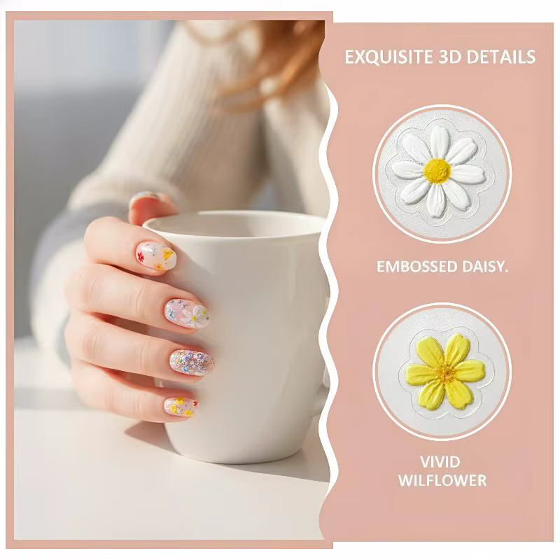 1 feuille d'autocollants floraux en relief pour ongles