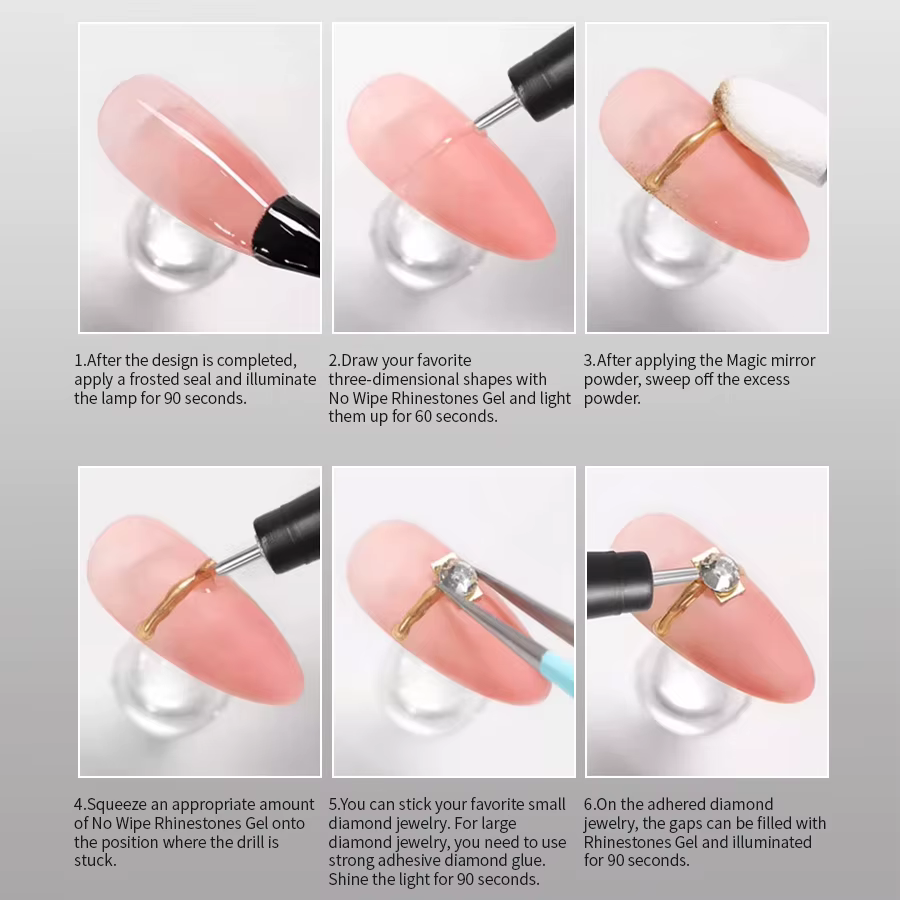 RSNAIL sans lingette strass Gel pour ongles 15g 3D Chrome Nail Art dessins