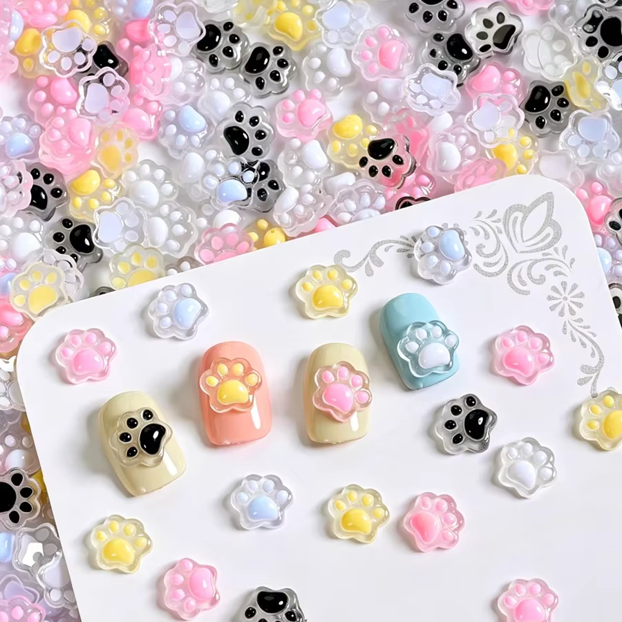 50 pièces de breloques lumineuses pour ongles en forme de pattes de chiot et de chat, décorations 3D pour nail art, accessoires