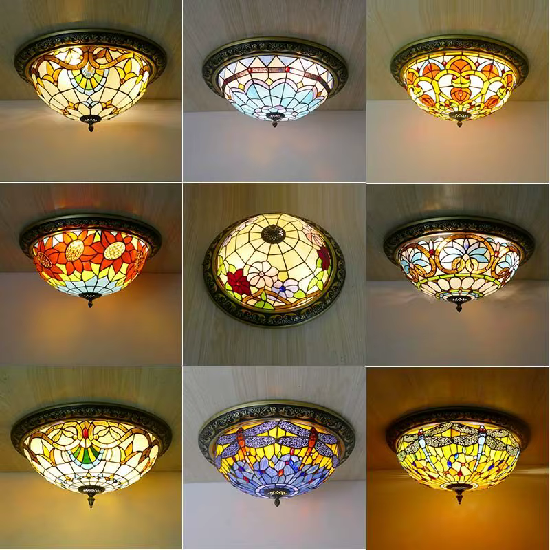 Plafonnier en verre coloré Tiffany, style américain rétro, pour chambre à coucher, bureau, hall d'entrée, balcon, lampe de décoration intérieure, luminaires
