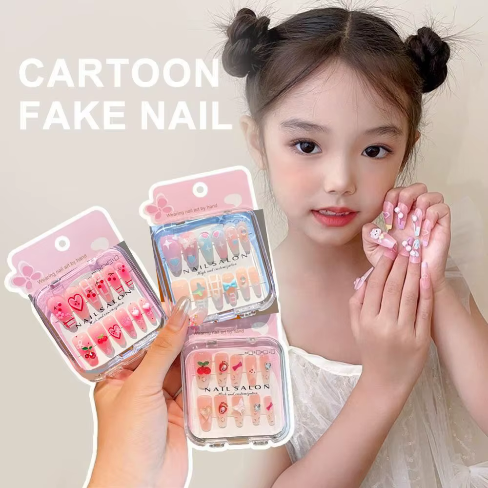 Nouveaux autocollants pour ongles longs en forme de cerise et de cœur