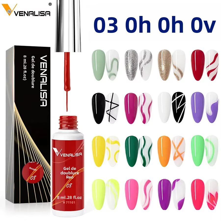 VENALISA Liner Gel 8ml 21 couleurs-Gel de peinture pour Nail Art avec pinceau fin pour pointes françaises