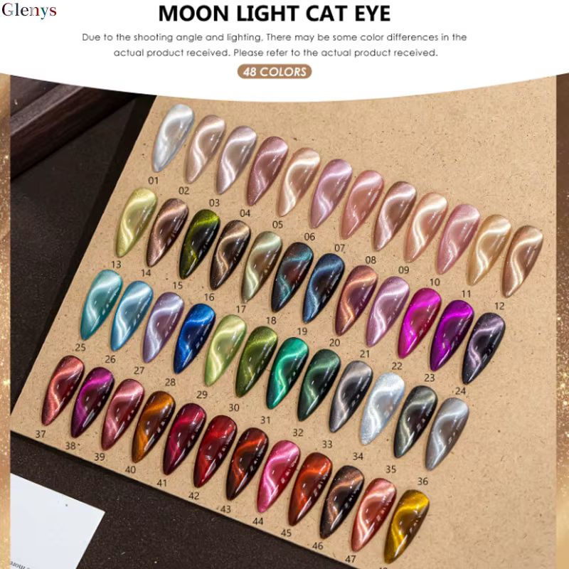 Glenys 48 pièces * 15ml Vernis à ongles gel effet œil de chat blanc clair