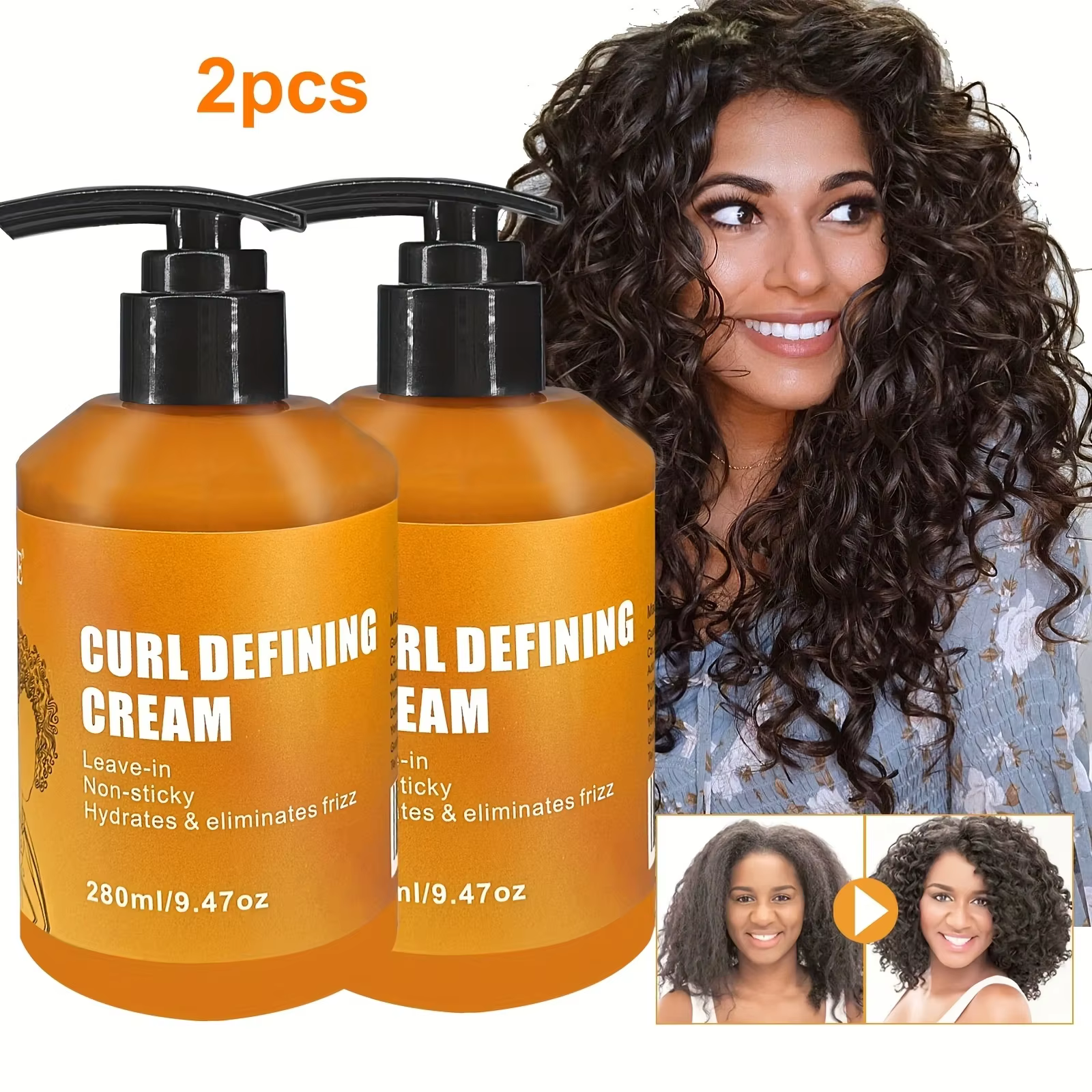 Paquet de 2 crèmes définies GZE CURL pour boucles longue durée sans frisottis – crème bouclée au noix de coco sans sulfate et paraben
