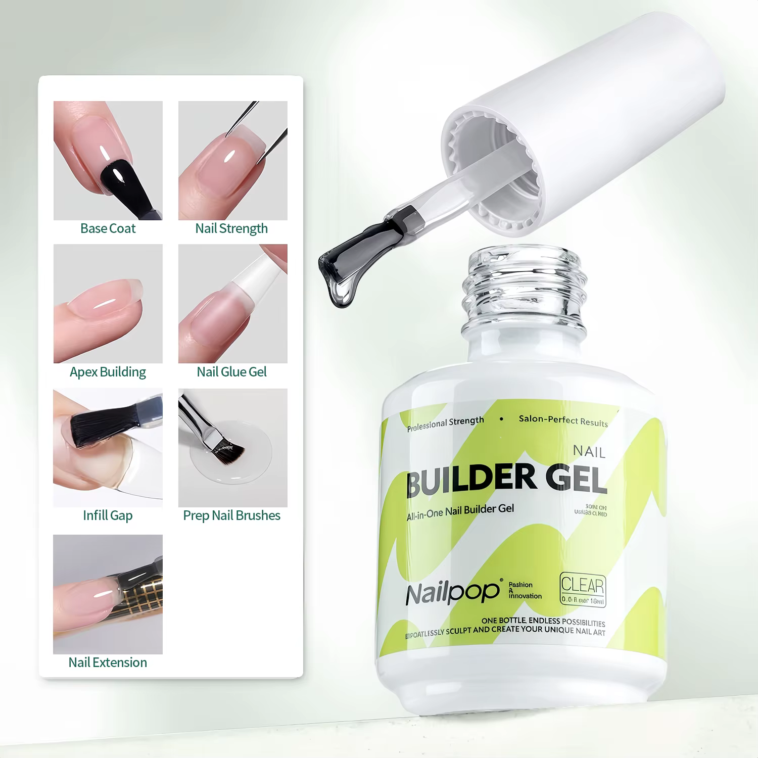 Nailpop constructeur Gel à ongles 4 couleurs couche de Base renforcement épaississement Extension strass colle Gel vernis brosse en bouteille 15ml