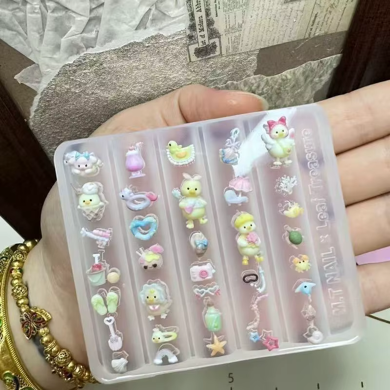 Adorable moule à ongles de dessin animé de canard en Silicone 3D avec Accent d'arc pour décor de manucure à faire soi-même