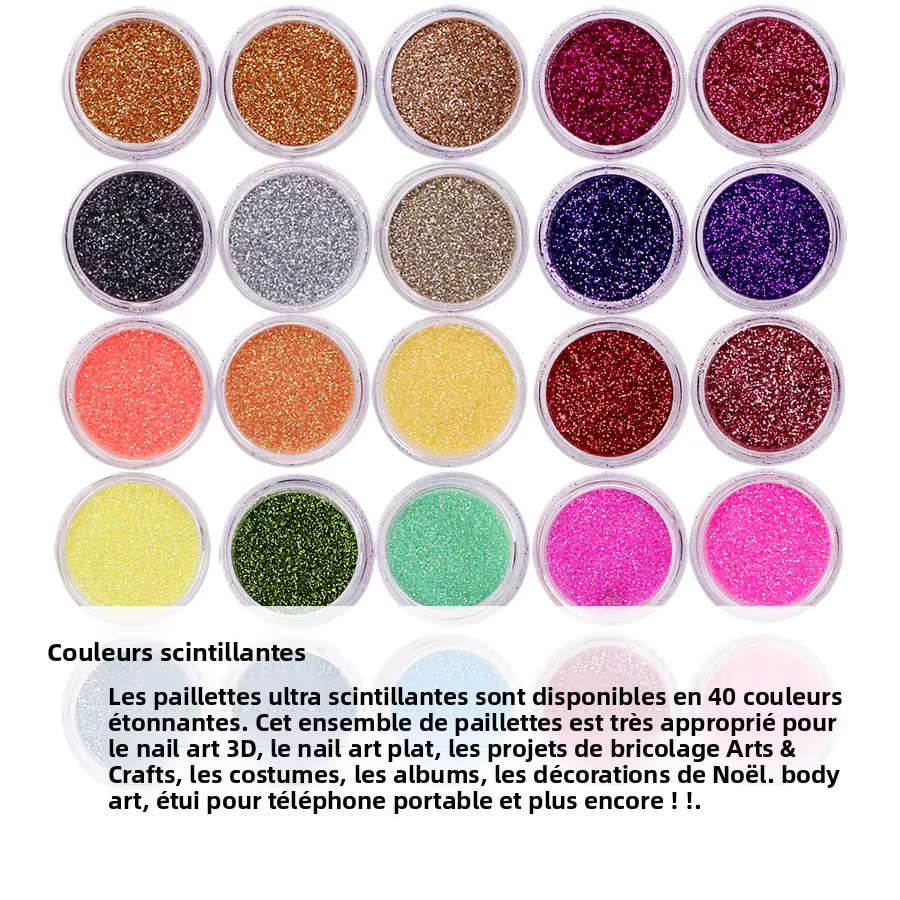 Ensemble de paillettes pour ongles 40 couleurs