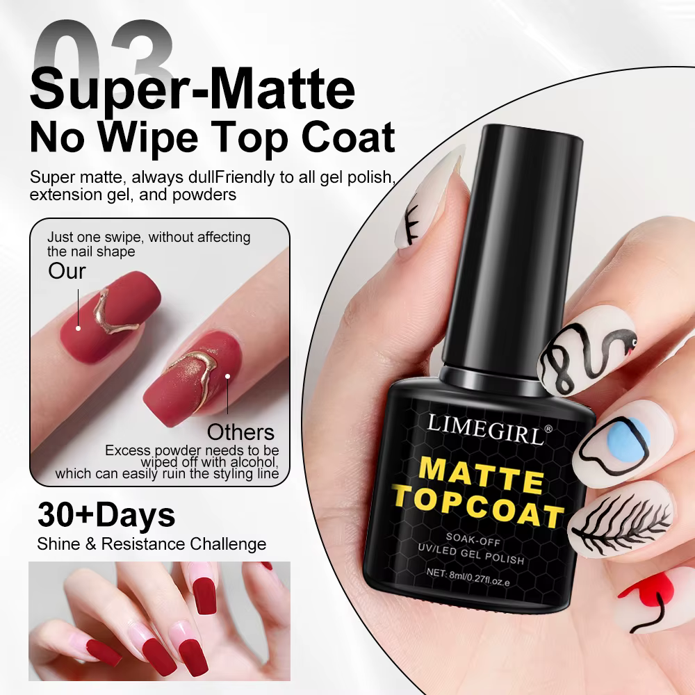 LIMEGIRL 8ml imbiber la couche de Base supérieure mate pour ongles vernis Gel UV Semi Permanent fonctionnel manucure