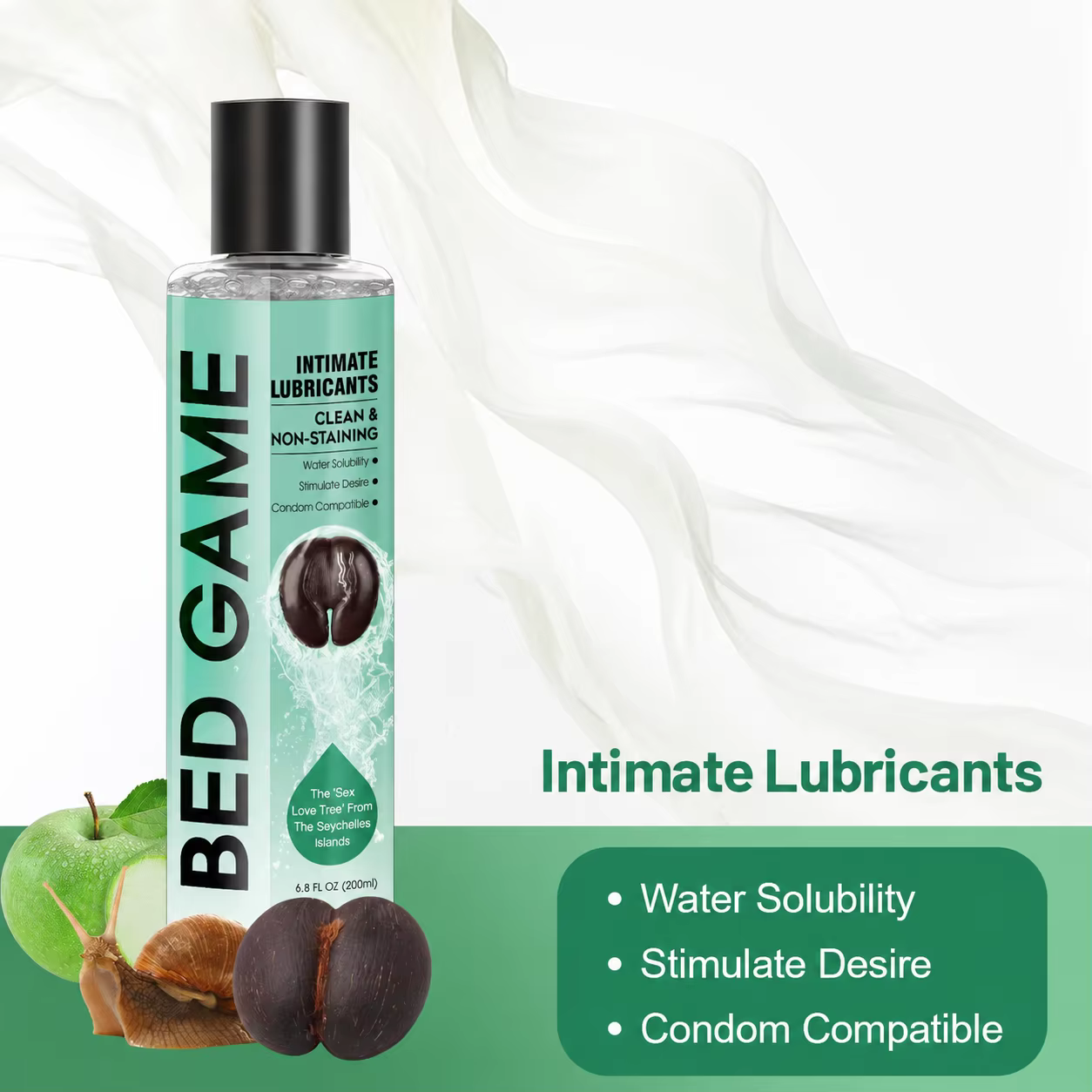 BED GAME Gel Lubrifiant Intime à Base d'Eau 200ml, Lubrifiant Hydratant Longue Durée, Ne Tache Pas, Compatible avec les Préservatifs