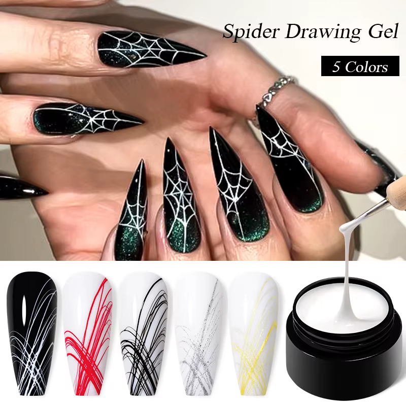 Vernis à ongles Gel à dessin en fil d'araignée noir blanc toile