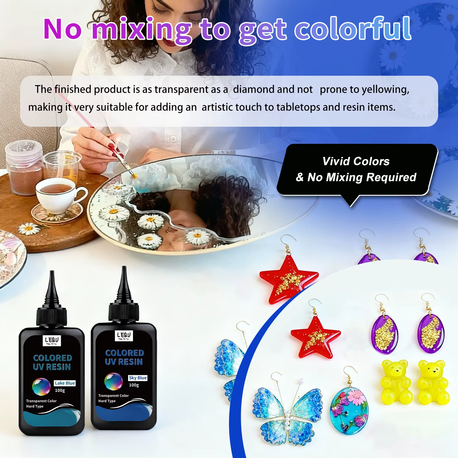 Résine UV, ensemble de résine UV couleur unie 12 couleurs