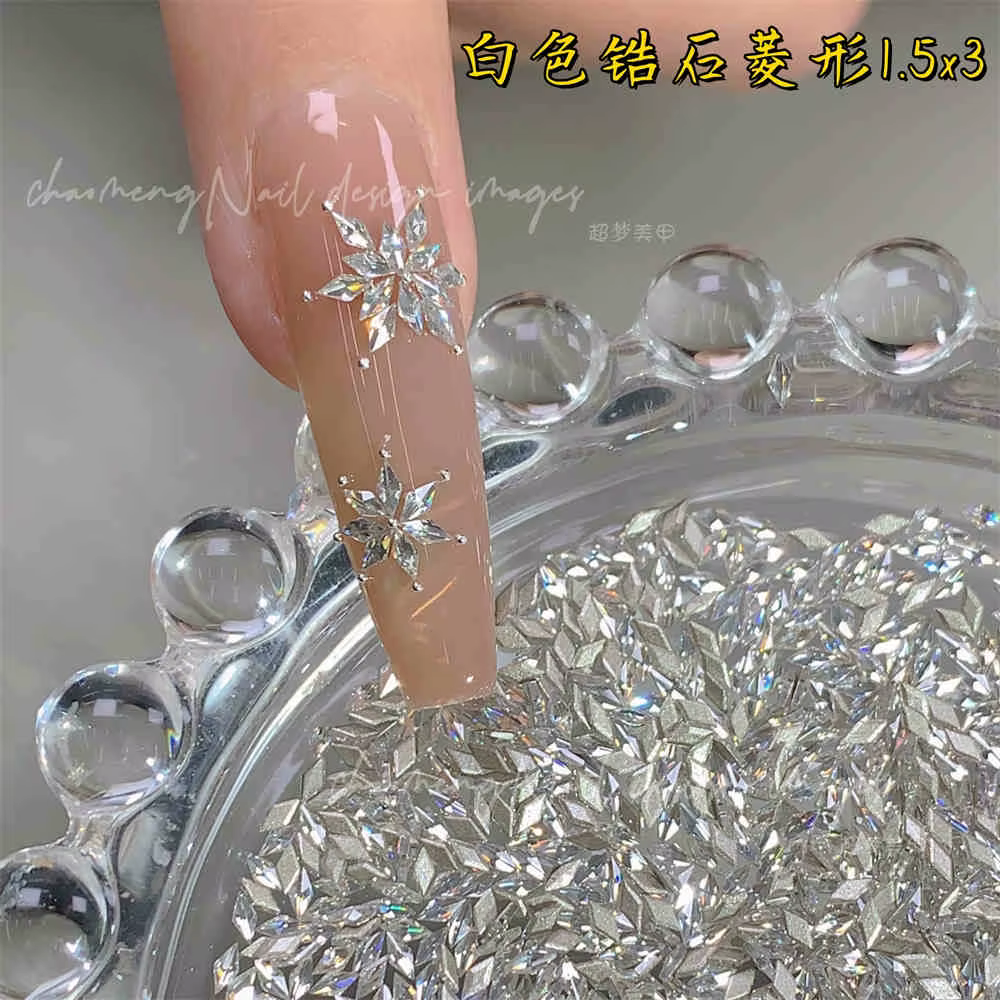 100 pièces glace-Transparent Mini étincelle Nail Art strass 1.5x3mm oeil de cheval/losange 3D paillettes ongles diamant bricolage Chic petit cristal