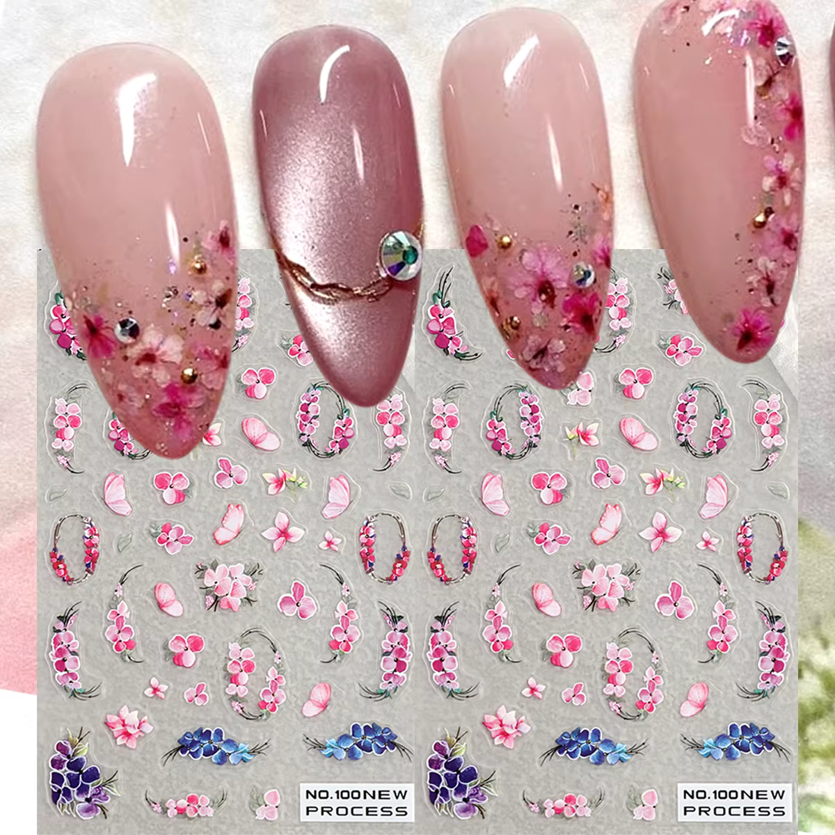 Autocollants pour ongles à fleurs roses