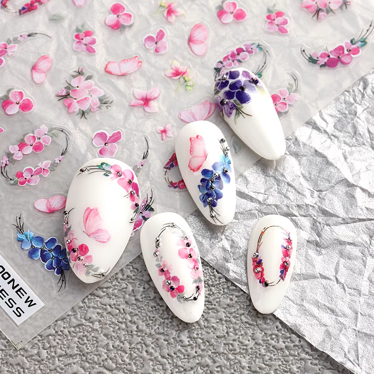 Autocollants pour ongles à fleurs roses