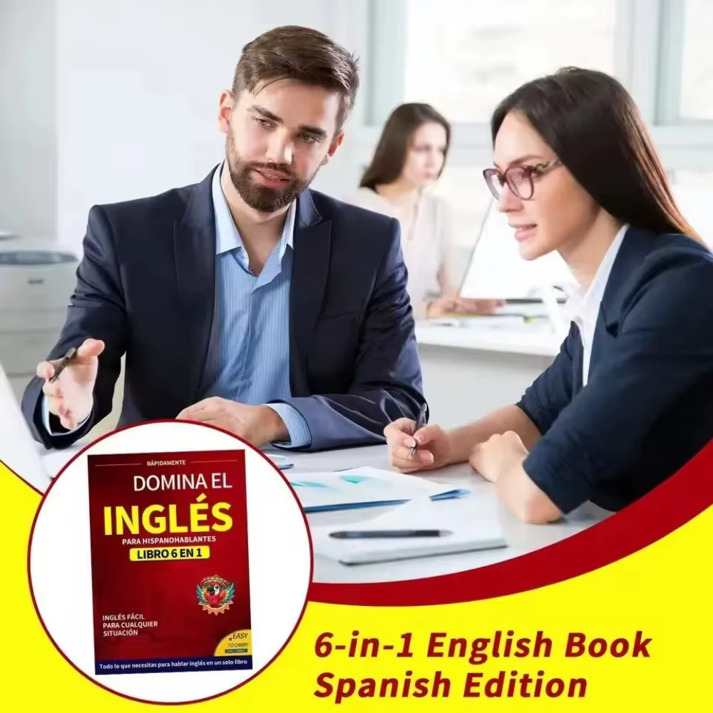 Livres d'anglais pour débutants 6-en-1 édition espagnole - Cahier d'exercices d'apprentissage facile des langues avec dictionnaire pour la lecture et les fournitures scolaires