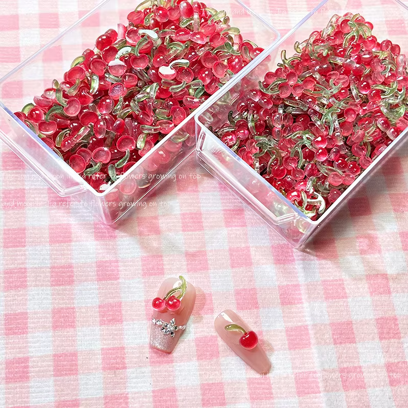 10pc mignon cerise Nail Art accessoires pièces 3D Mini simple Double