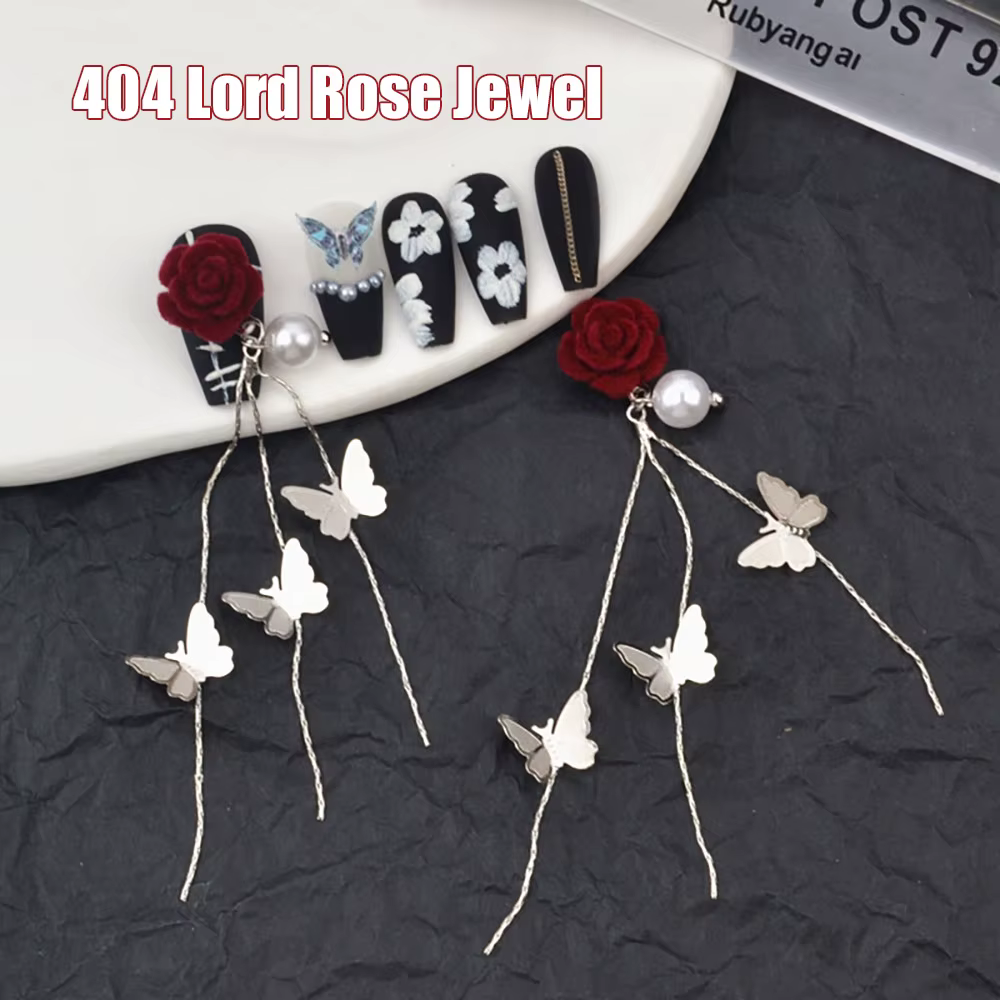 -Lord Rose-bijoux pour ongles chics, chaînes de fleurs en velours rouge, pendentifs, Niche Palace Court Vibe papillon, breloques en Gel UV, DIY, 404arts