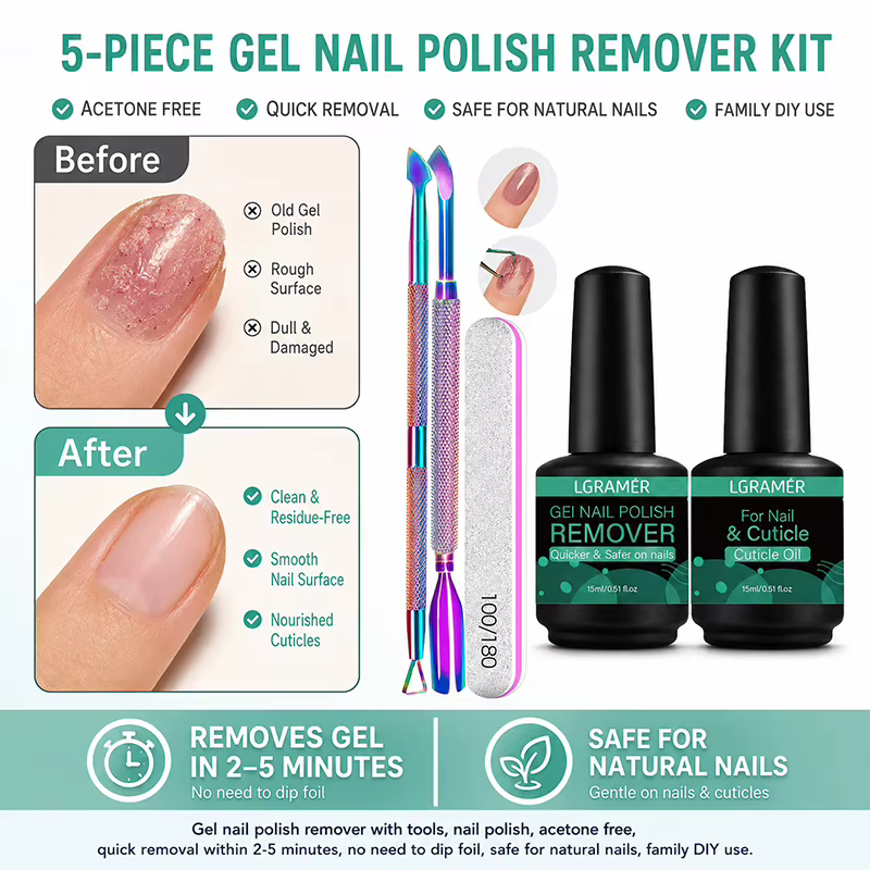 Kit de Soin des Cuticules et Dissolvant de Vernis Gel : Repousse-cuticules Métalliques Arc-en-ciel