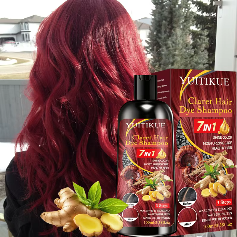 YUITIKUE Shampooing Colorant pour Cheveux Claret 100ml, Coloration Rapide 7 en 1, Soin Hydratant aux Ingrédients Naturels pour des Cheveux Brillants et Sains