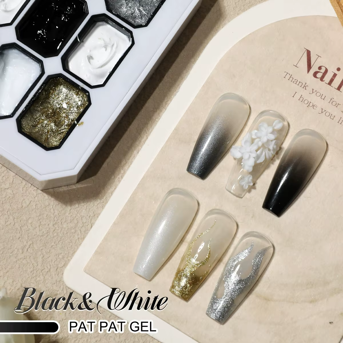 1 pièce Gel de vernis à ongles solide noir et blanc
