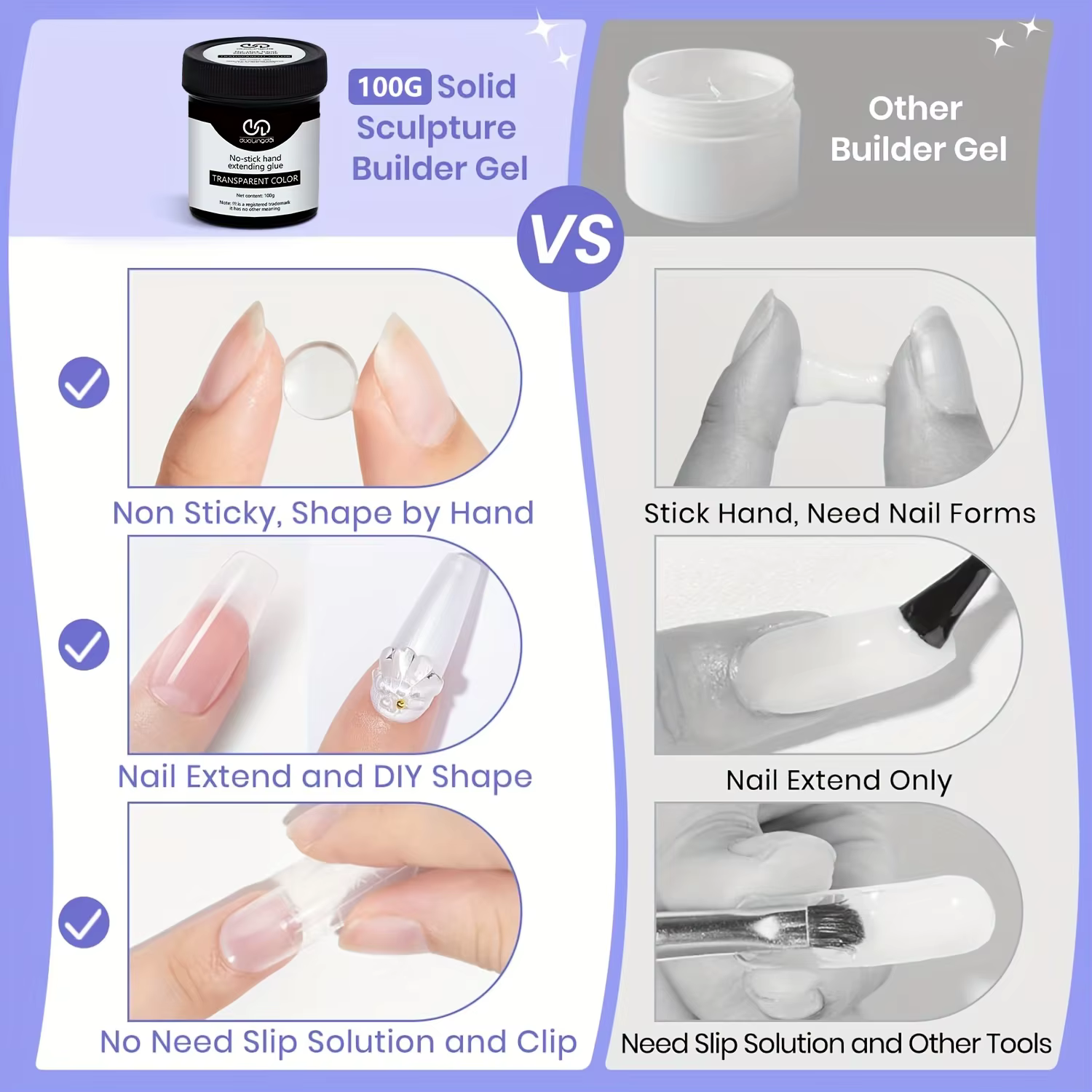 100g antiadhésif main solide Extension d'ongle Gel-clair rose blanc prolonger Gel dur 3D sculpture fleur Nail Art façonnage Gel