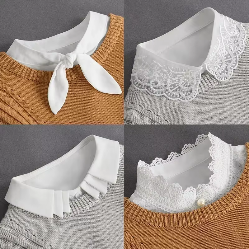 Mode 2025 cravate avant blanc faux col pour les femmes col détachable faux filles Vintage dentelle dames faux col de chemisier