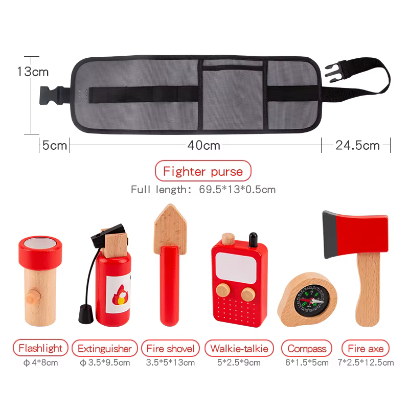Outil de Simulation en bois pour enfants, ensemble de sacs de taille de pompier, jeu de rôle, jouets éducatifs pour enfants de 3 à 6 ans