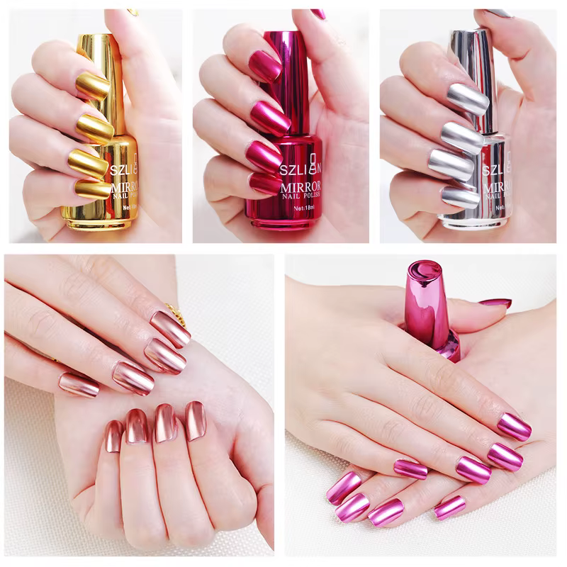 Vernis à ongles métallique effet miroir violet Rose or argent