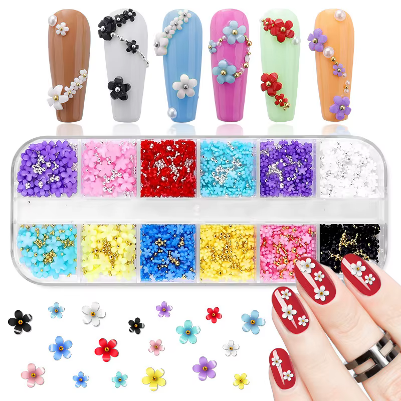Breloques à ongles en fleurs 3D pour femmes et filles