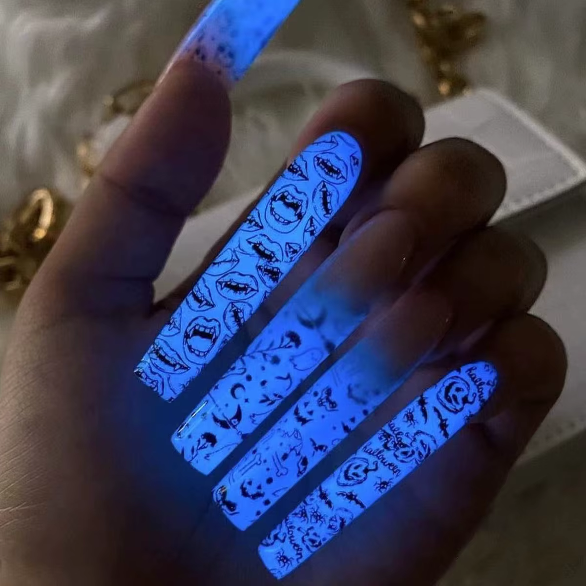 24 pièces brillent dans la nuit faux ongles Extra longs Ballet