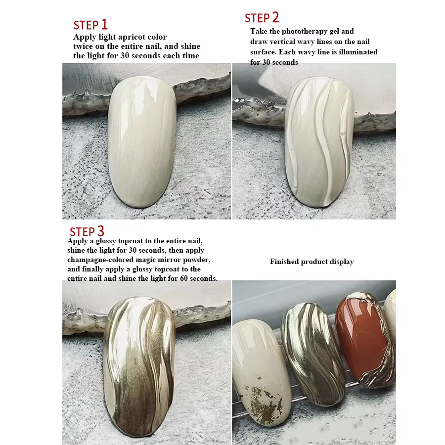 Gel à ongles transparent 3D 5/15 ml et poudre miroir pour nail art créant