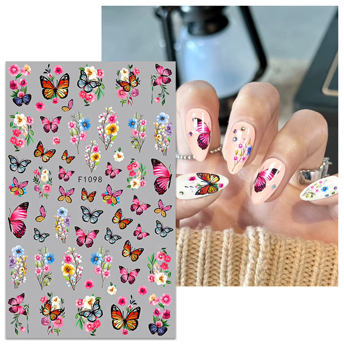 Autocollants pour ongles papillon fleur printemps et été
