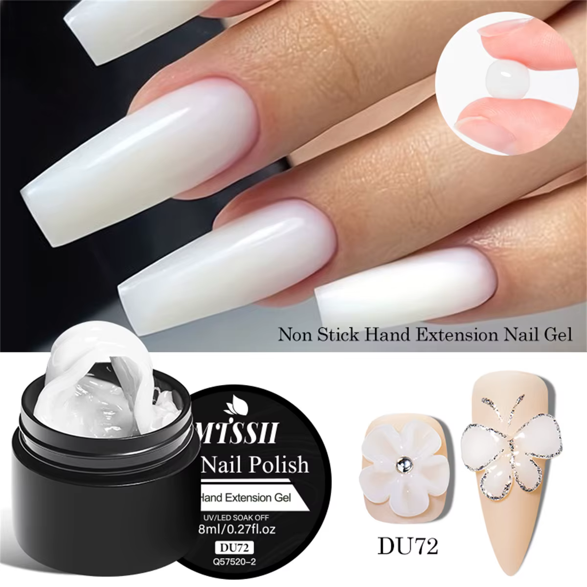 Vernis à ongles Gel d'extension de main antiadhésif clair 3D façonnage/sculpture/sculpture UV/LED Gel gelée laiteuse