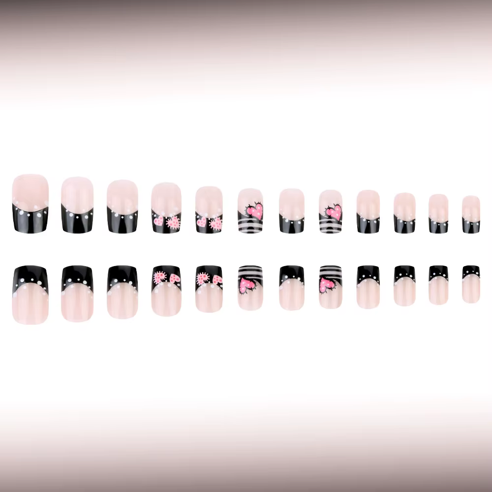 24 pièces coeur faux ongles moyen Long carré collé presse