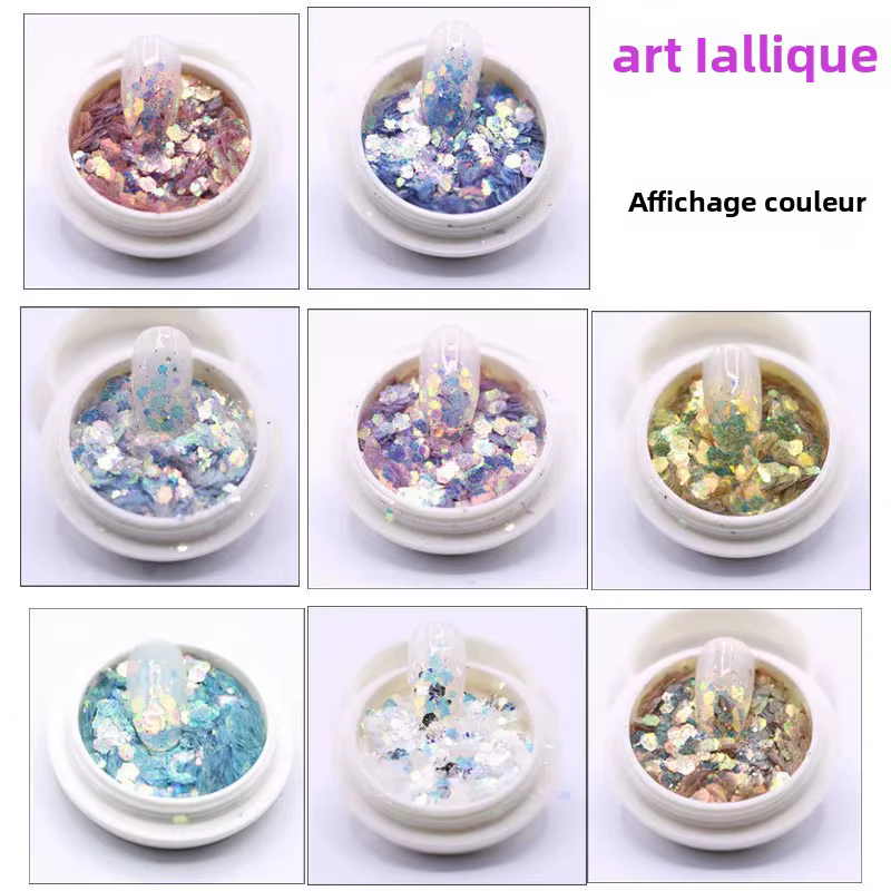 Kit d'art d'ongle sirène 3D avec paillettes hexagonales