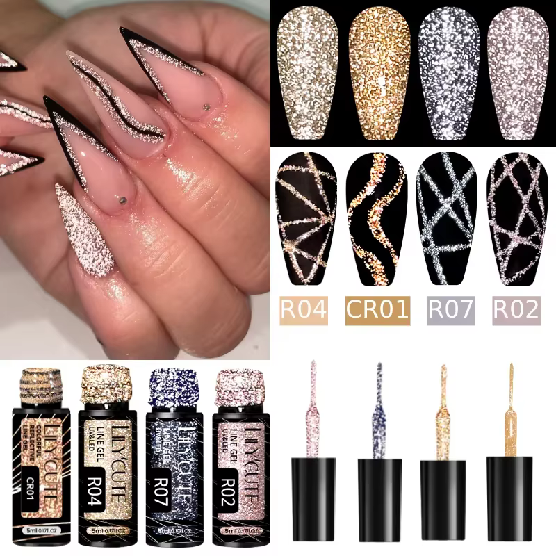 LILYCUTE 2/4/6 pièces Vernis à ongles gel réfléchissant effet graffiti champagne