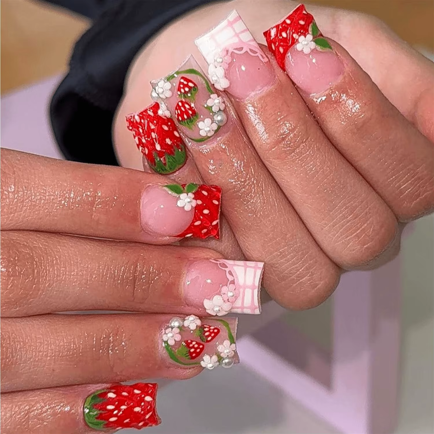 Faux ongles courts français amovibles à presser