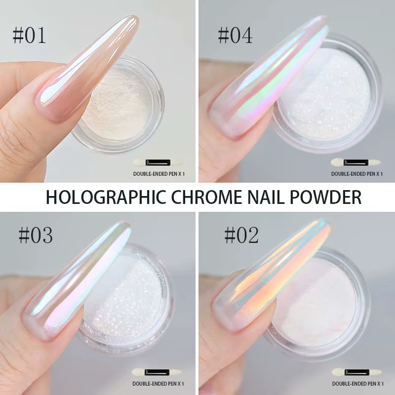 Poudre à ongles chromée nacrée blanche