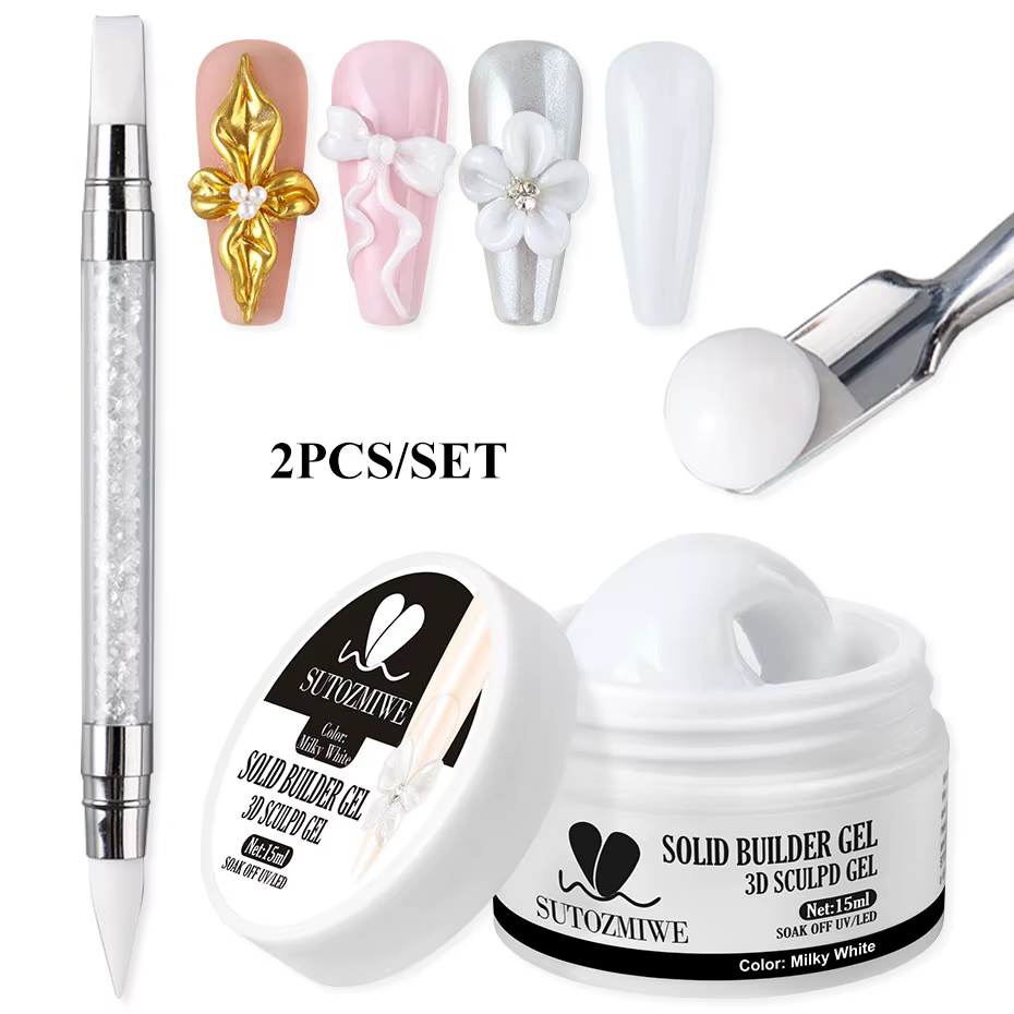 Gel à ongles sculptant solide blanc laiteux de 15ML avec un stylo sculpté 3D Gel de constructeur d'extension Non