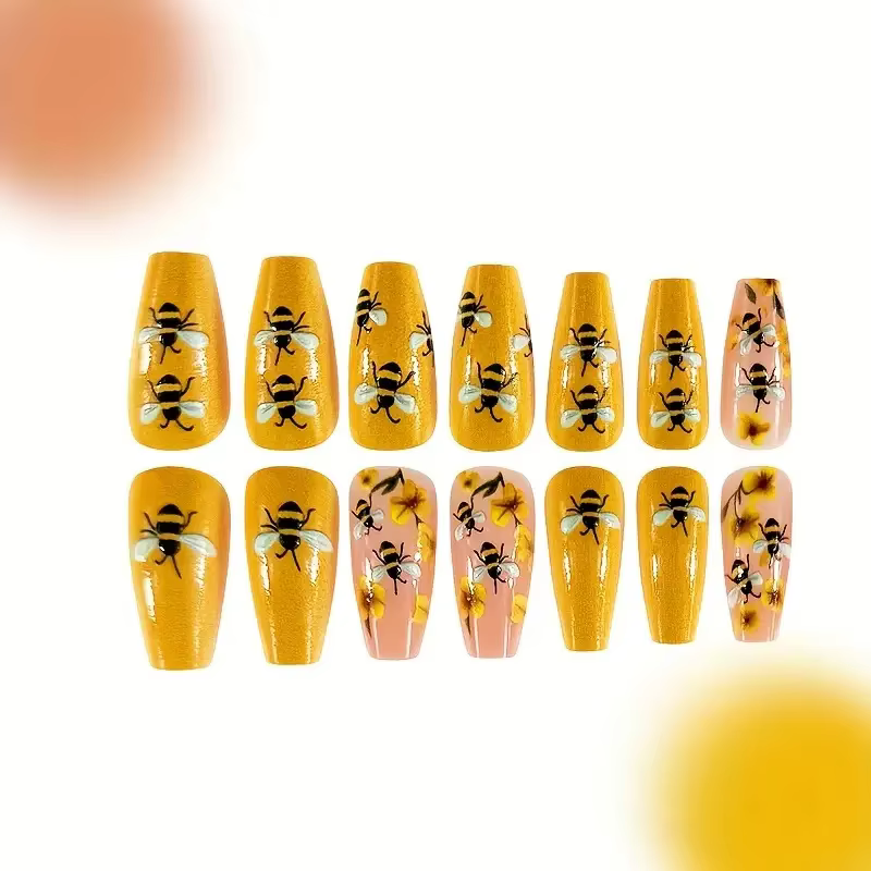 Faux ongles de ballet portables presse sur N64 Floral N64 Flower Design N64 Medium Coffin N64 souhaits on Wearable