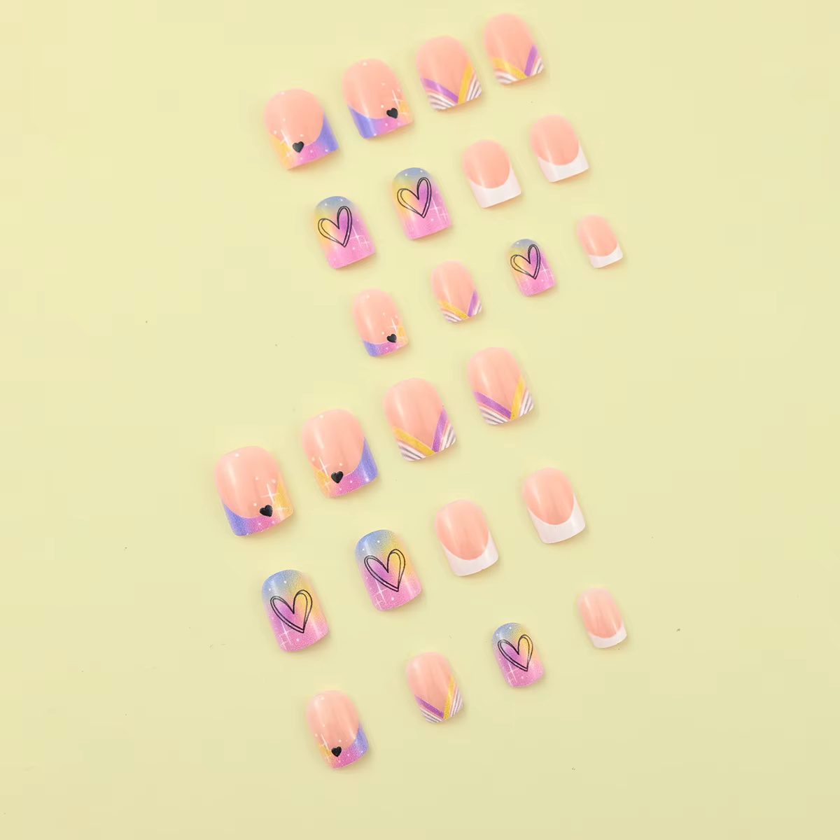 24 morceaux de faux ongles carrés courts