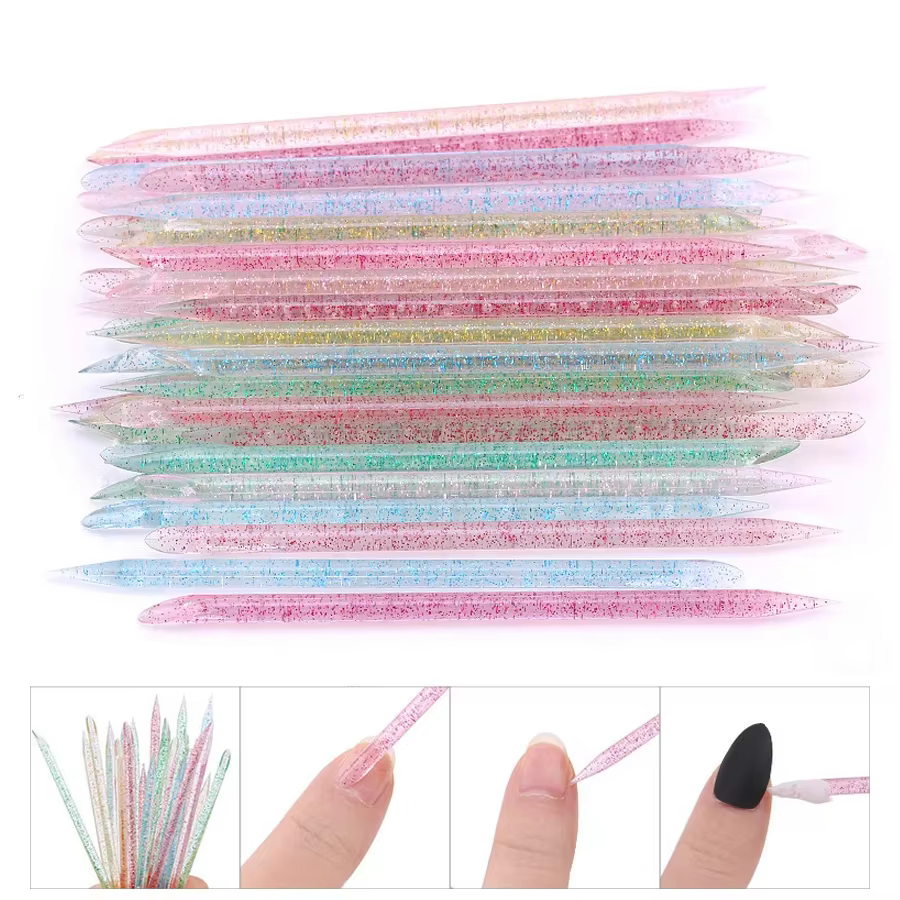 10/50/100 pièces bâton de cristal réutilisable Double extrémité Nail Art poussoir à cuticules outil de retrait de cuticu