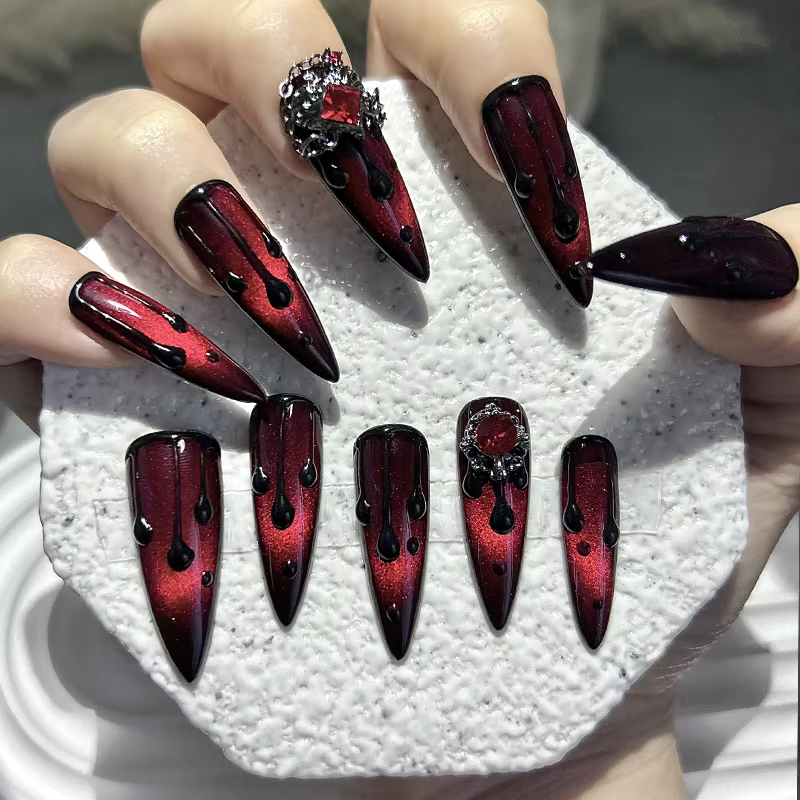 Rouge sang foncé spice girls press ongles fait à la main