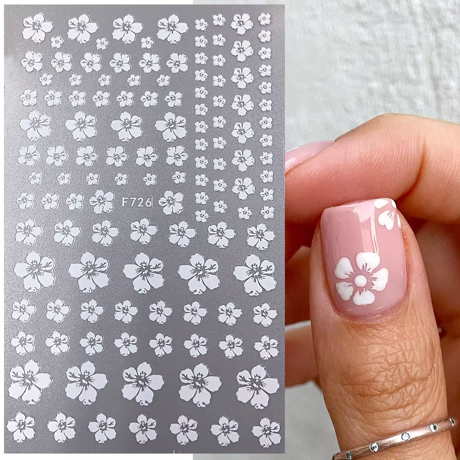 Autocollants pour ongles 3D fleur de cerisier blanc