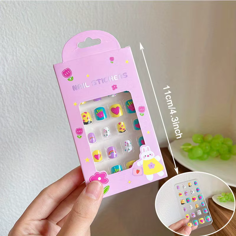 24 pièces/boîte enfants dessin animé ongles conseils coloré mignon fille faux